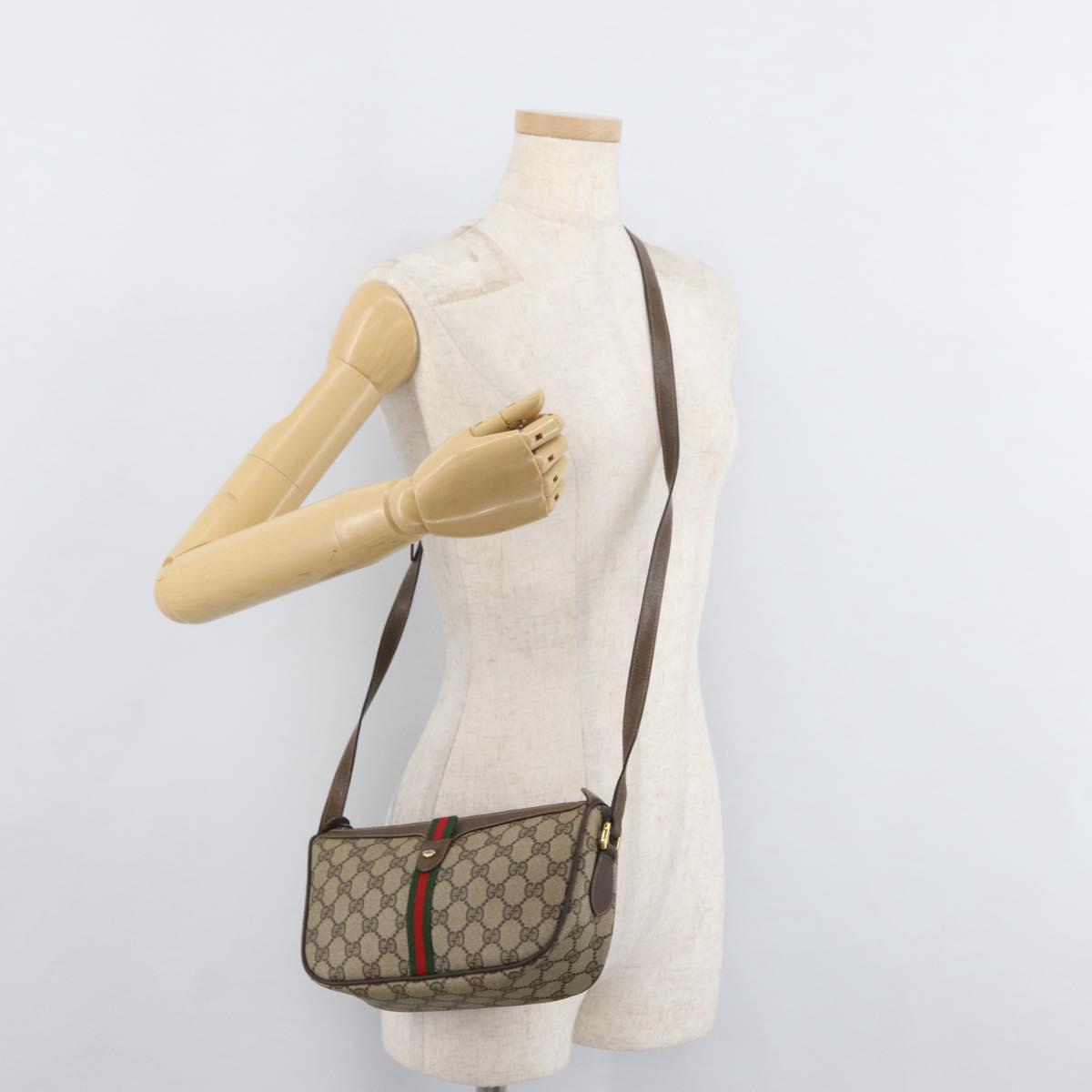 GUCCI GG Supreme Web Sherry Line Bag PVC Beige Gold 89 02 054 Auth ep14529