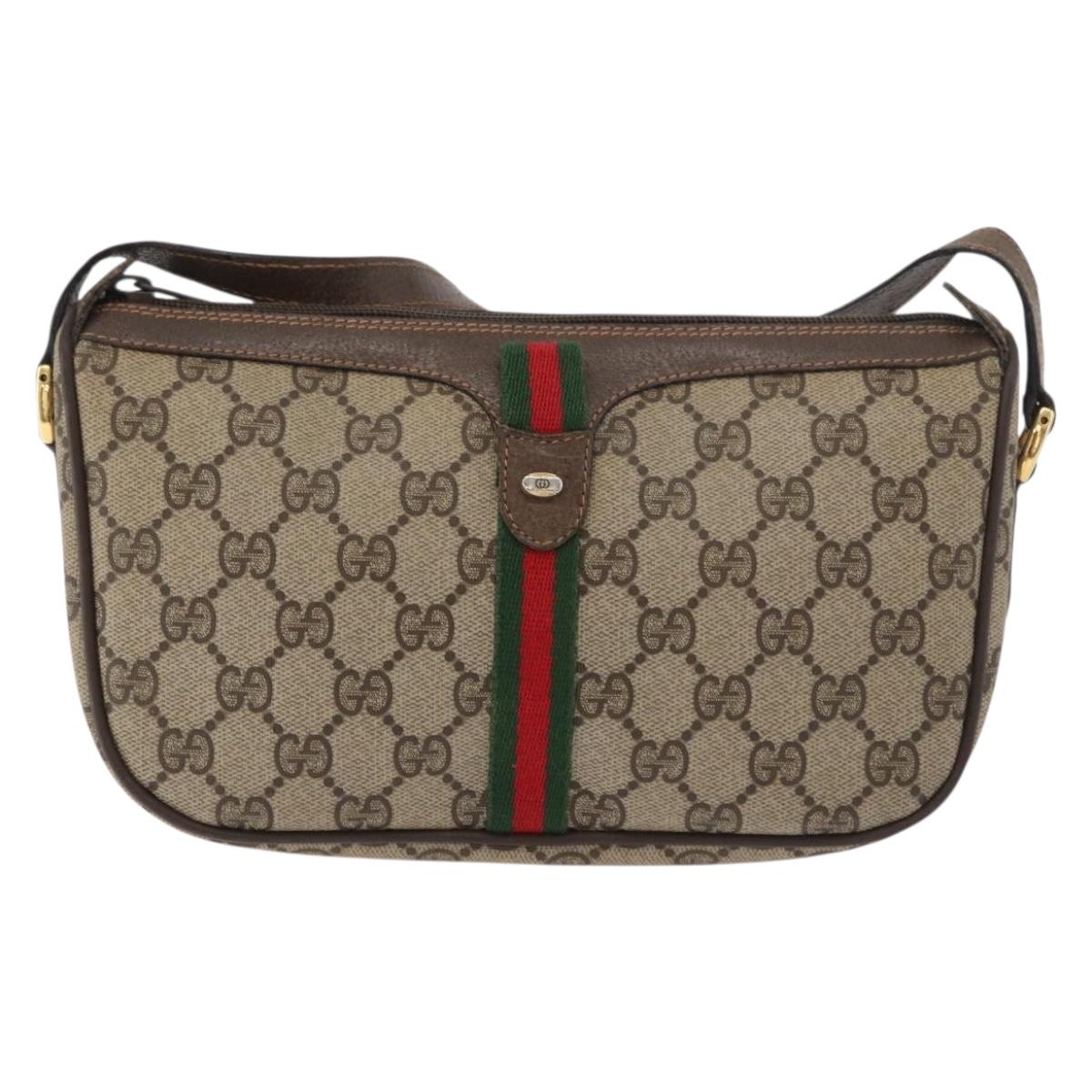 GUCCI GG Supreme Web Sherry Line Bag PVC Beige Gold 89 02 054 Auth ep14529