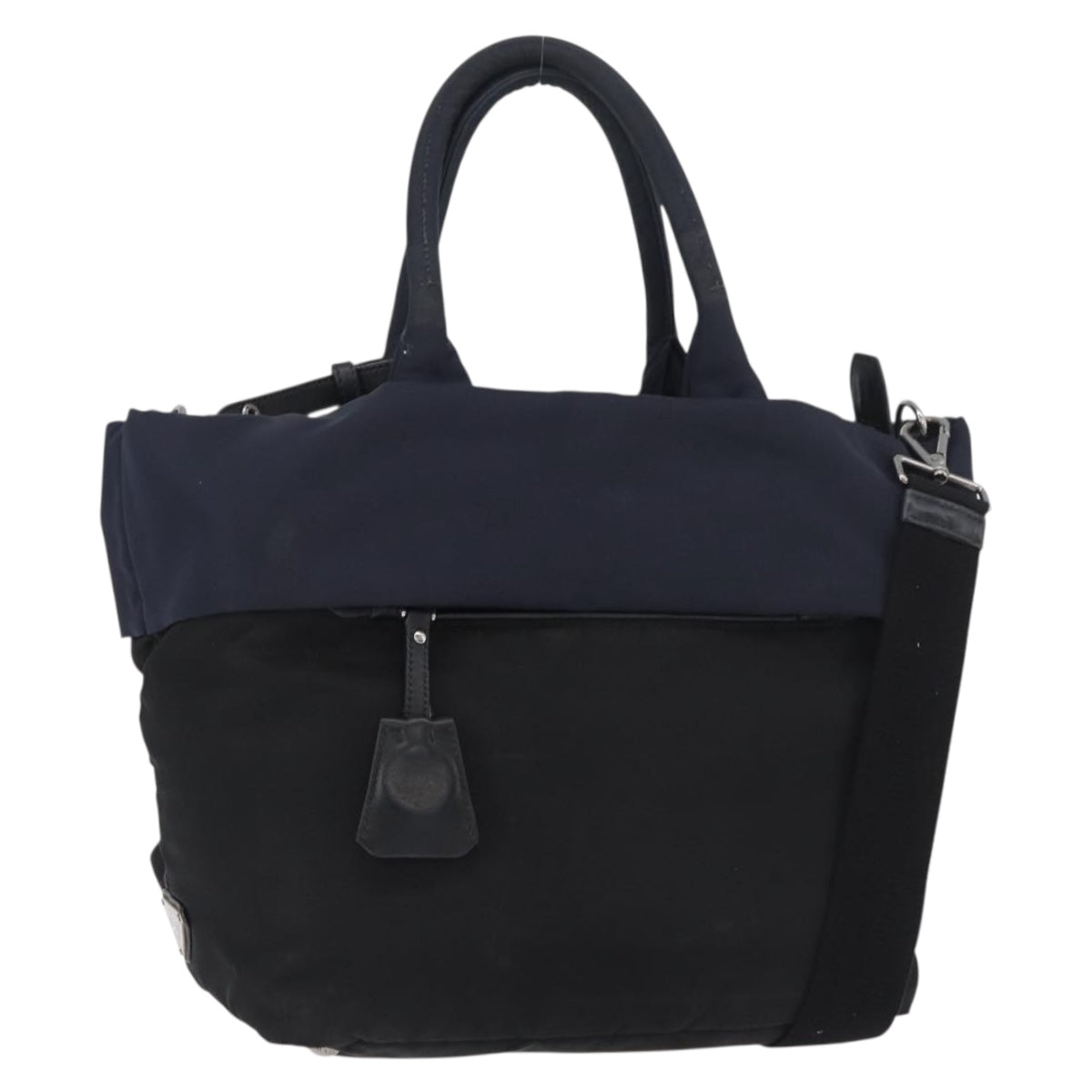 PRADA Hand Bag Nylon 2way Black Silver Auth ep14530A
