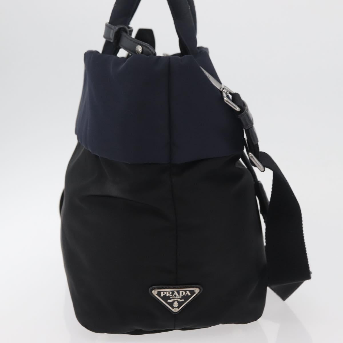 PRADA Hand Bag Nylon 2way Black Silver Auth ep14530A