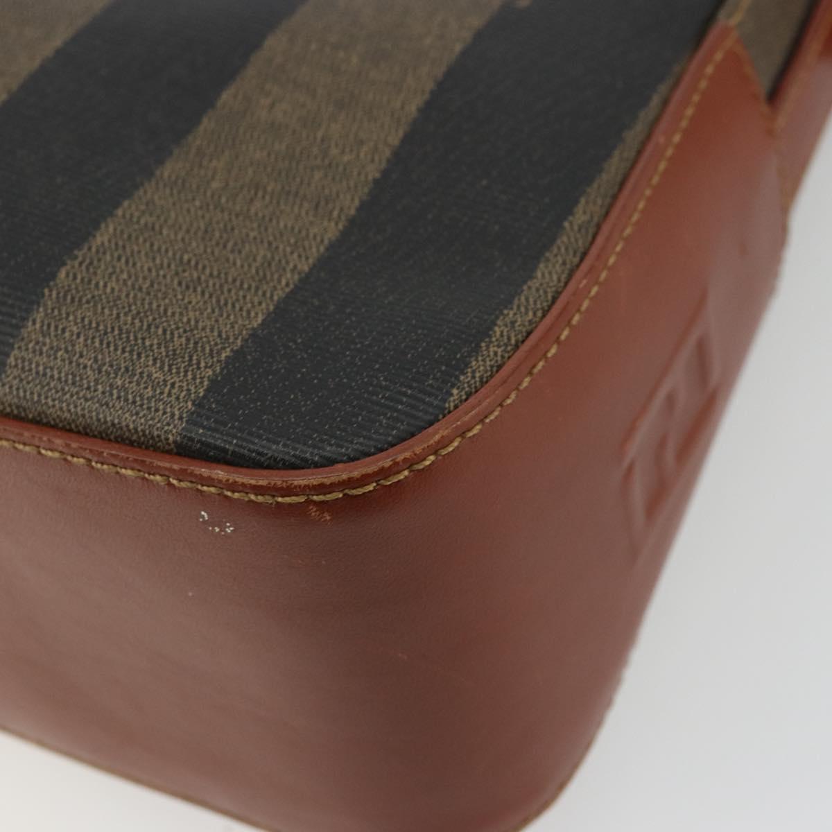 FENDI Pecan Canvas Shoulder Bag PVC Black Brown Auth ep14532