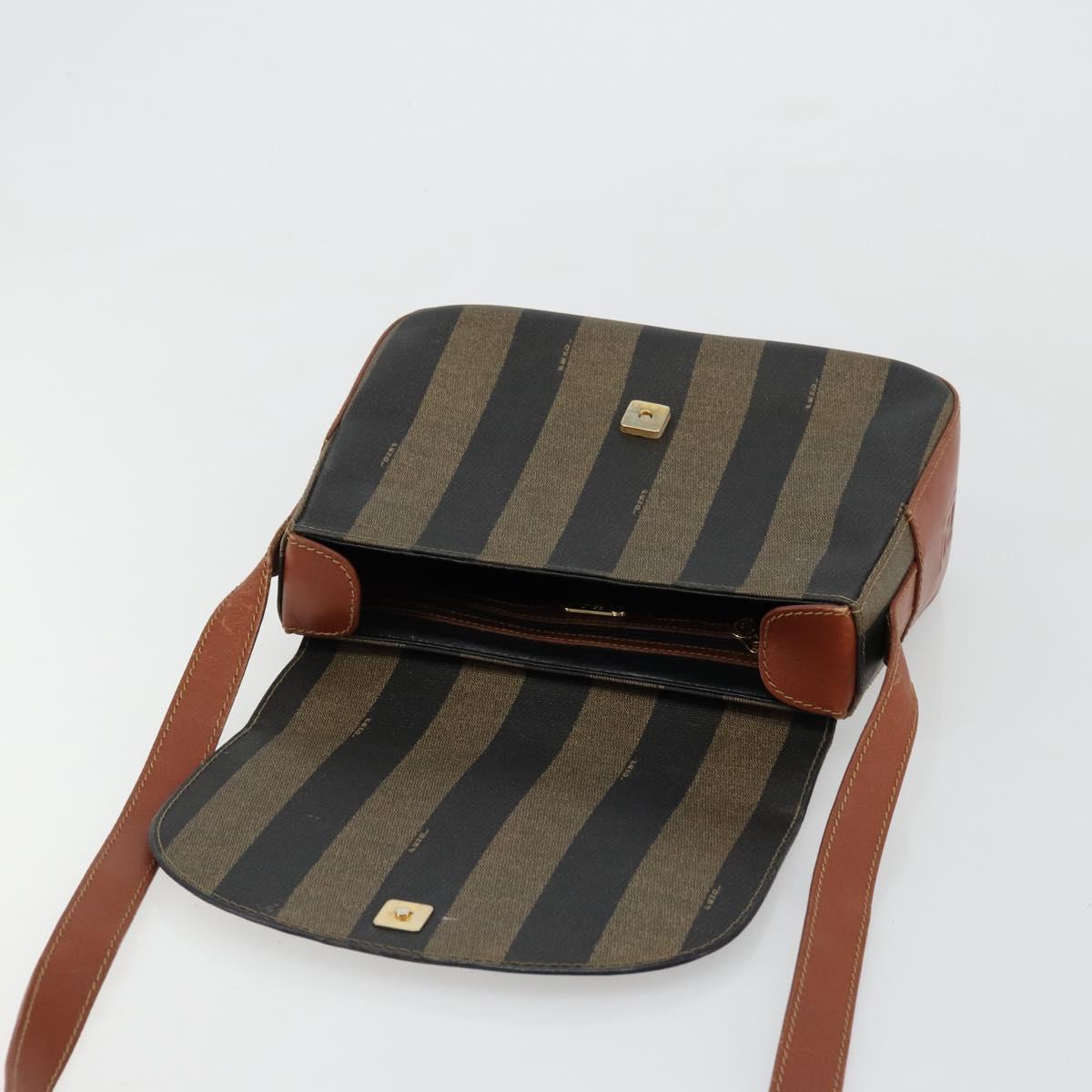 FENDI Pecan Canvas Shoulder Bag PVC Black Brown Auth ep14532