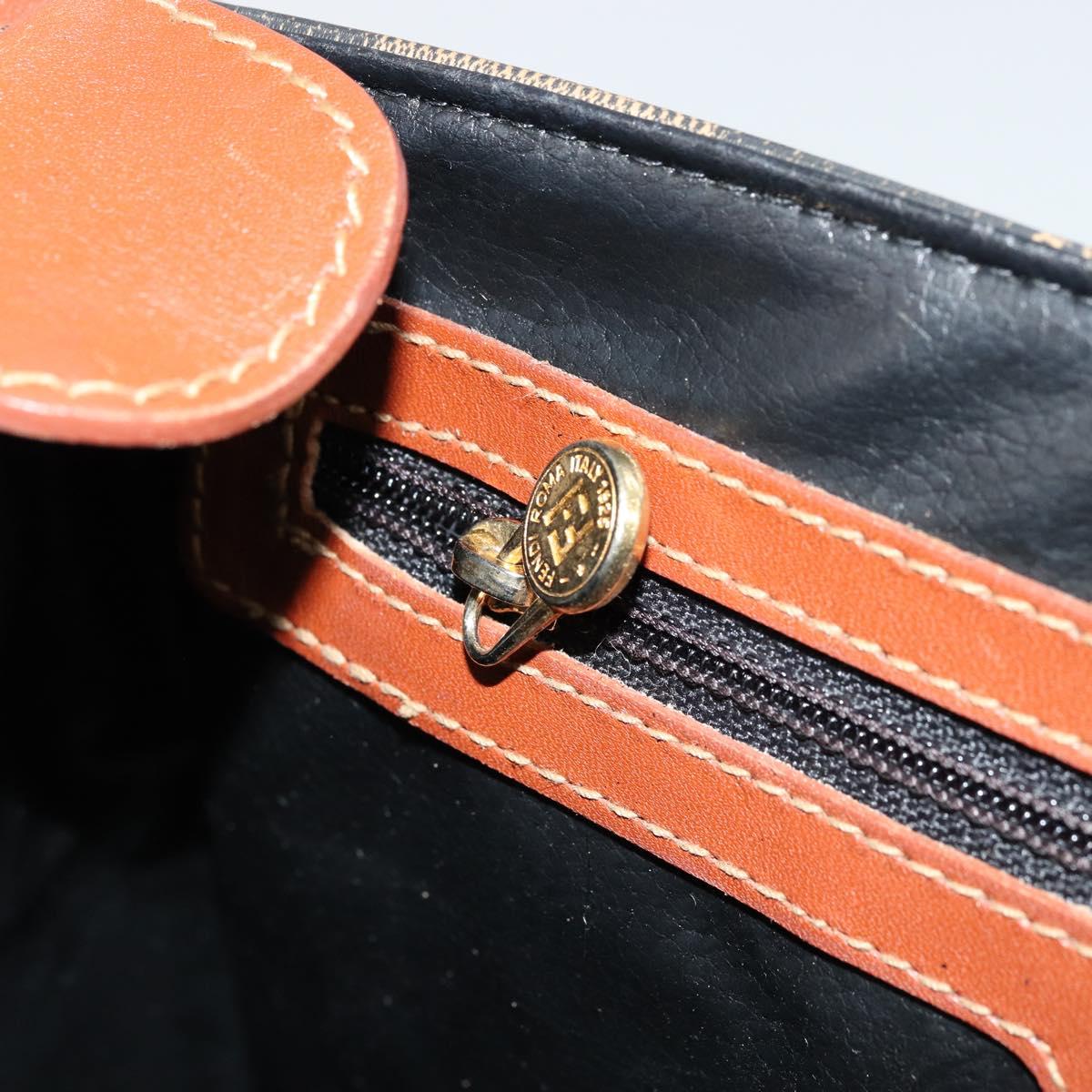 FENDI Pecan Canvas Shoulder Bag PVC Black Brown Auth ep14532