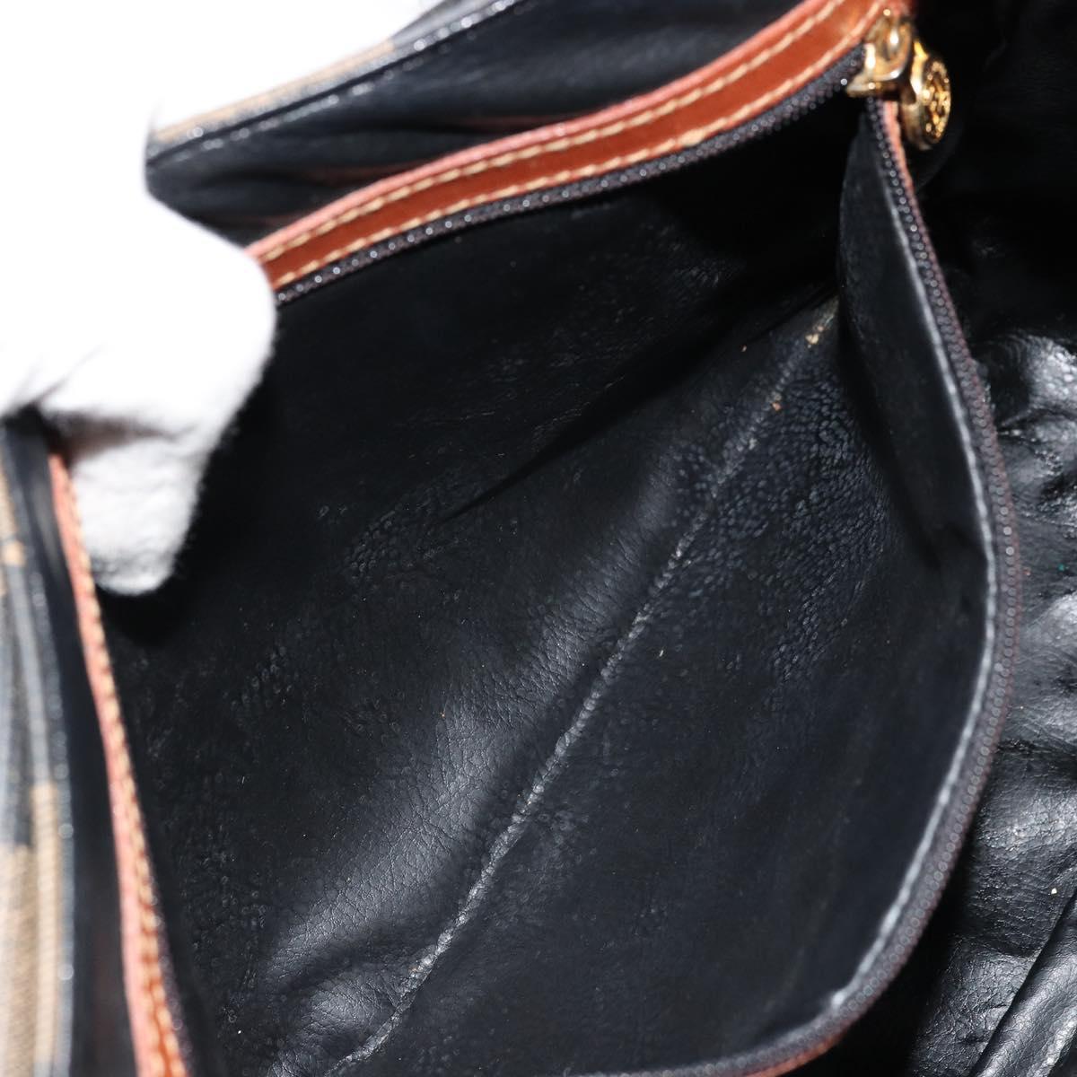 FENDI Pecan Canvas Shoulder Bag PVC Black Brown Auth ep14532