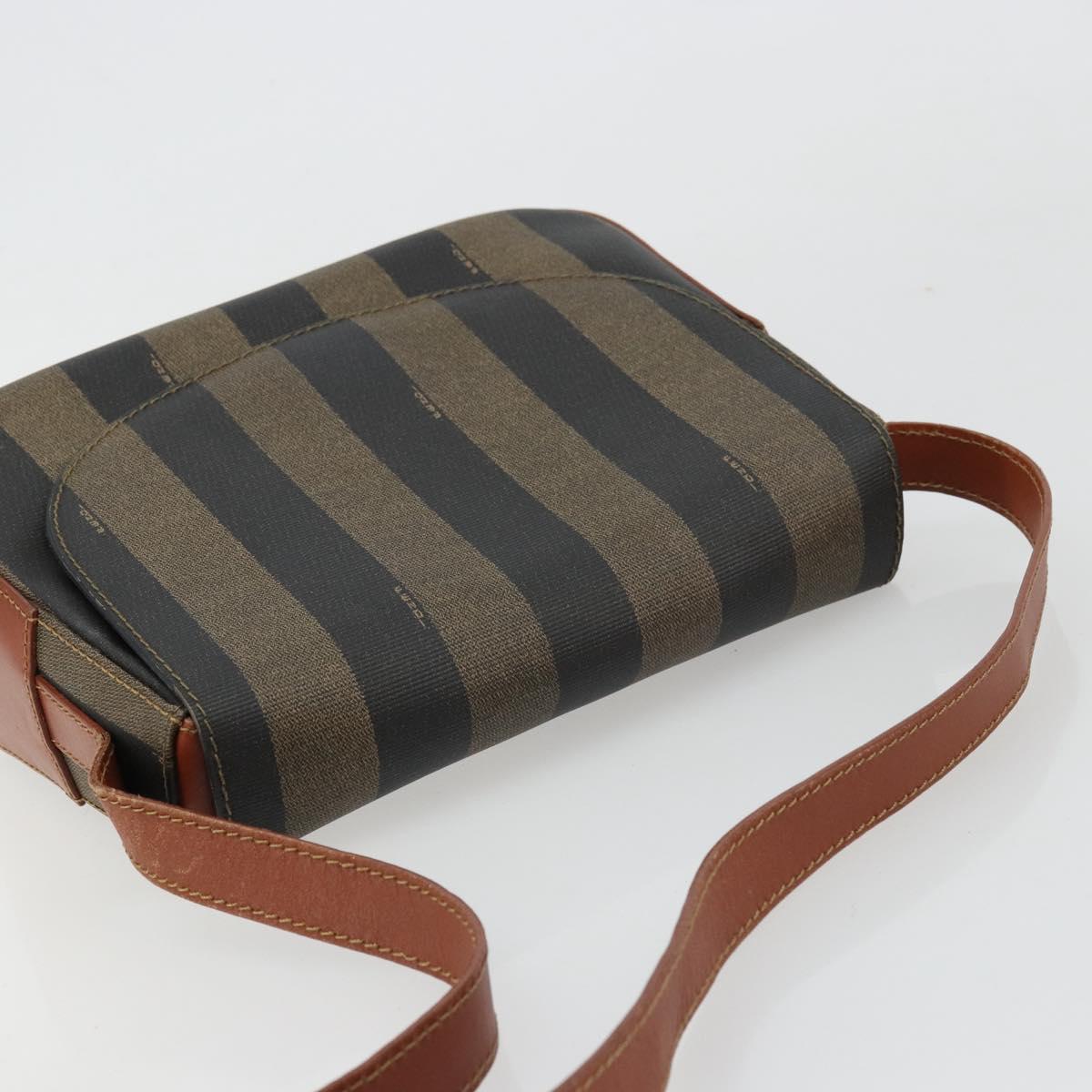 FENDI Pecan Canvas Shoulder Bag PVC Black Brown Auth ep14532