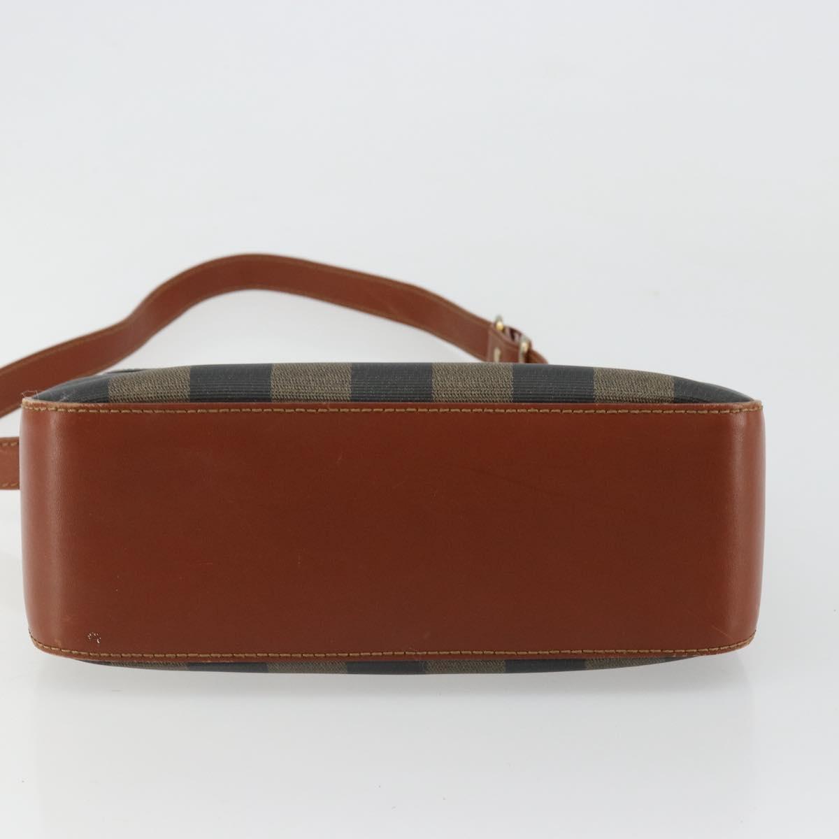 FENDI Pecan Canvas Shoulder Bag PVC Black Brown Auth ep14532