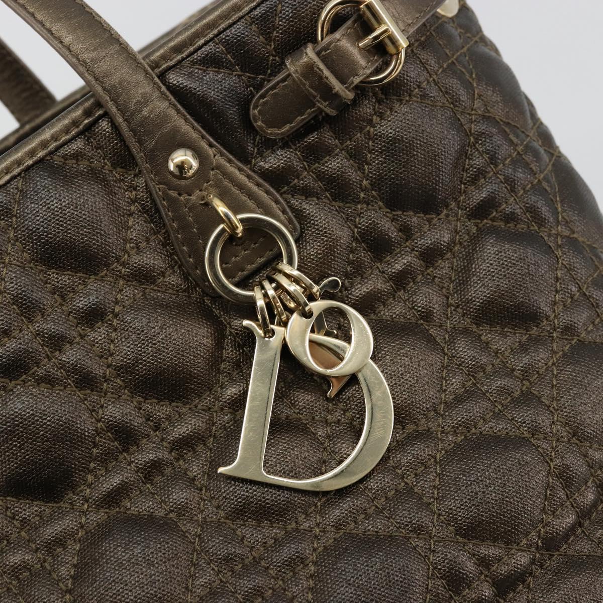 Christian Dior Canage Lady Dior Tote Bag Coated Canvas Bronze Gold Auth ep14540