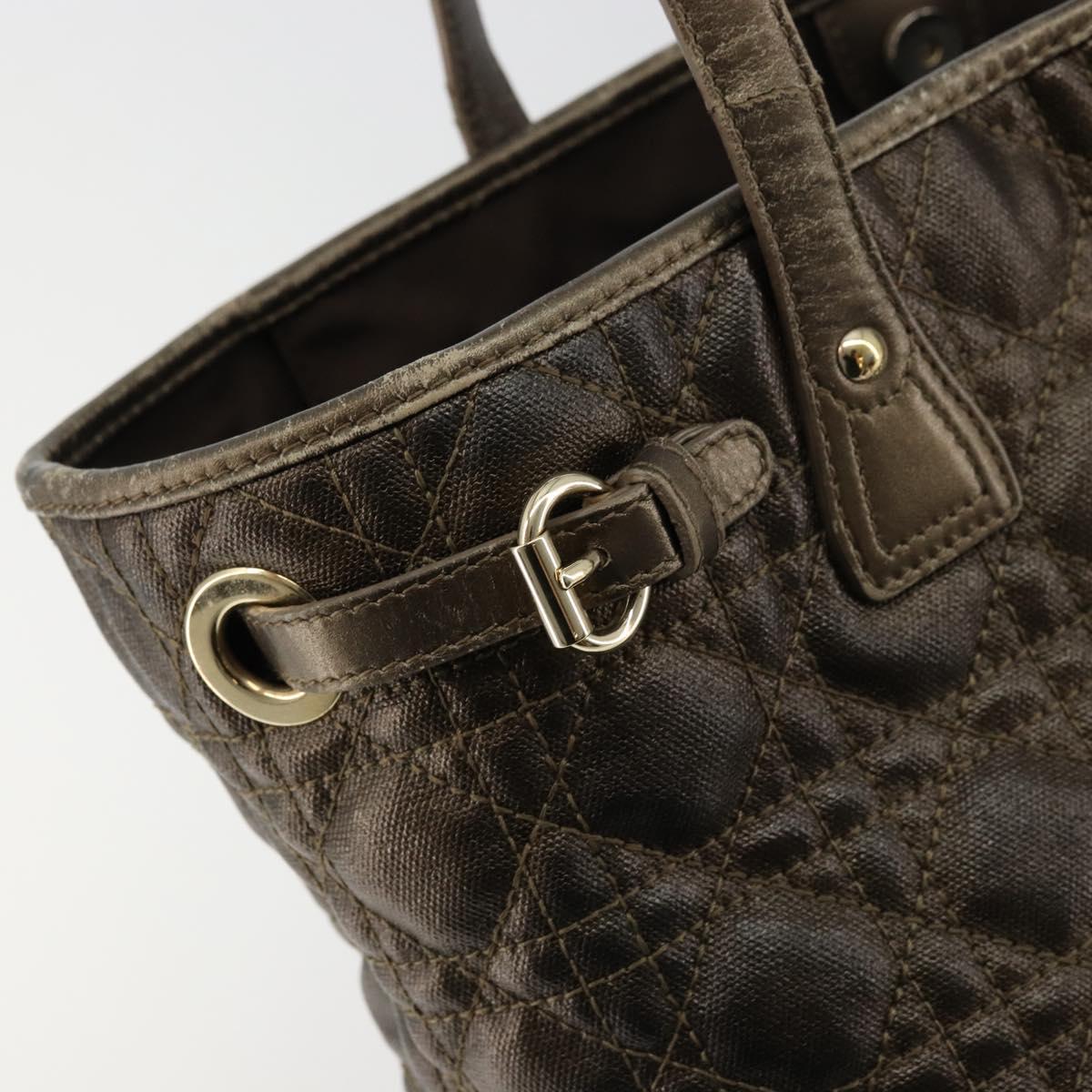 Christian Dior Canage Lady Dior Tote Bag Coated Canvas Bronze Gold Auth ep14540