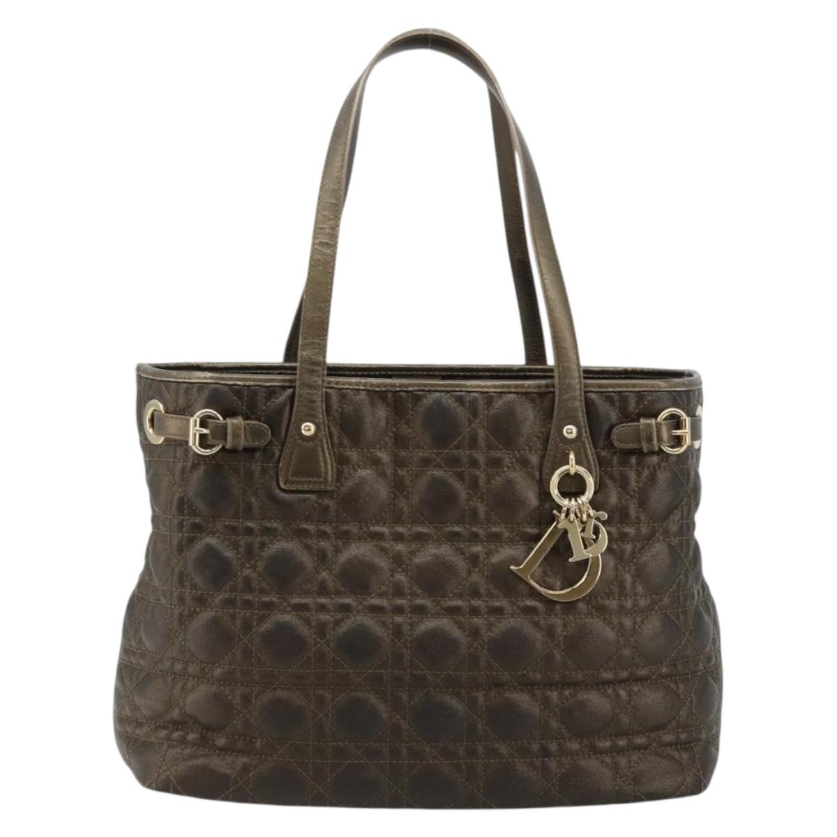 Christian Dior Canage Lady Dior Tote Bag Coated Canvas Bronze Gold Auth ep14540