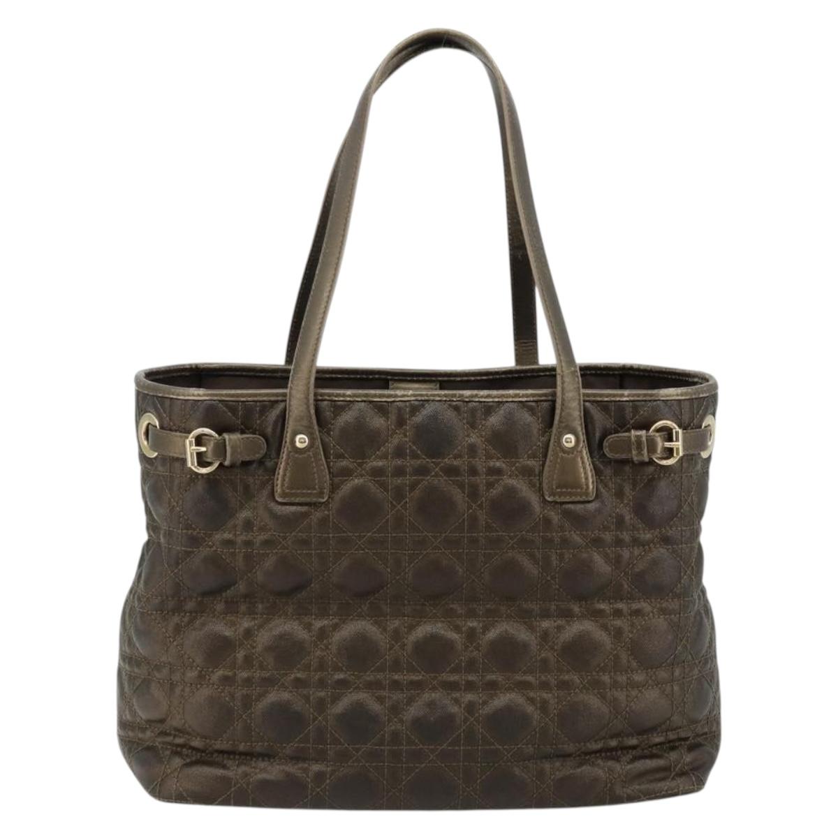 Christian Dior Canage Lady Dior Tote Bag Coated Canvas Bronze Gold Auth ep14540