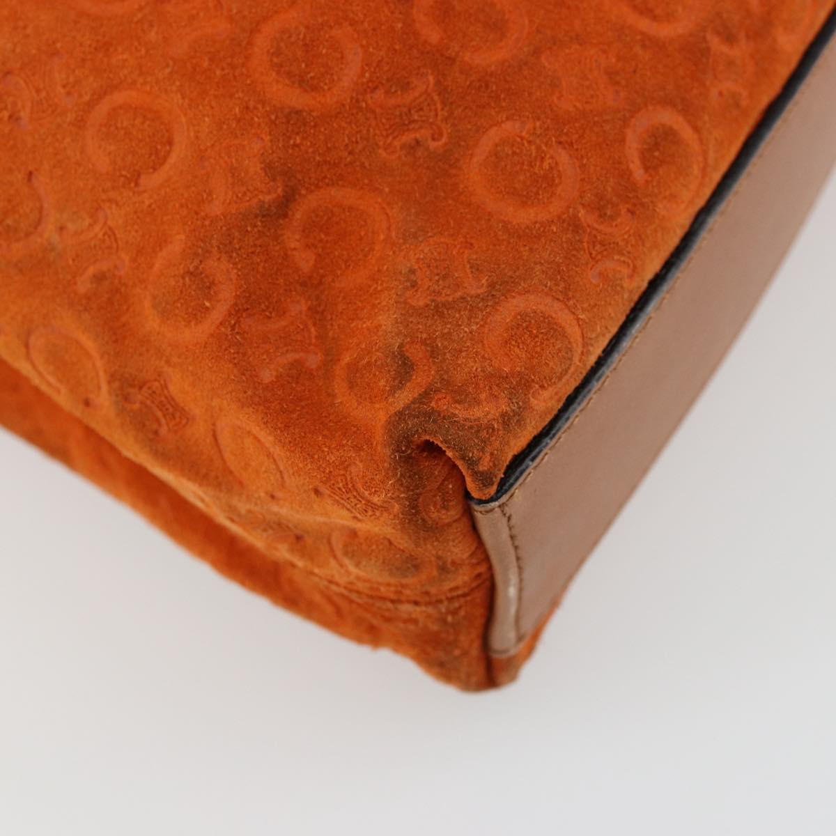 CELINE C Macadam Canvas Hand Bag Suede Orange Gold Auth ep14550