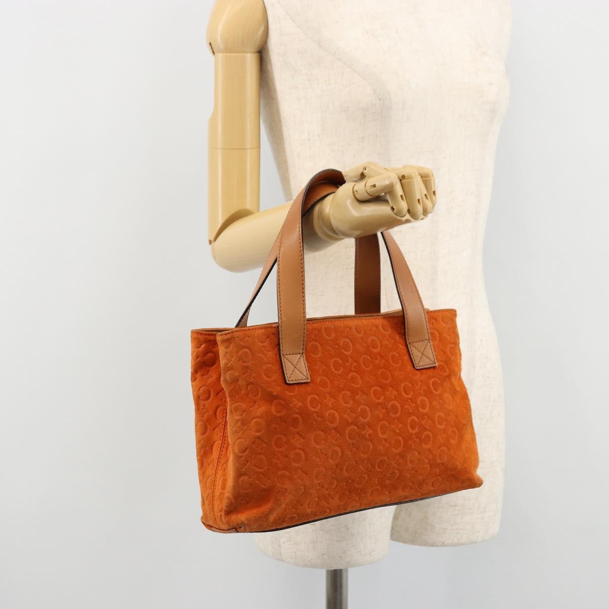 CELINE C Macadam Canvas Hand Bag Suede Orange Gold Auth ep14550