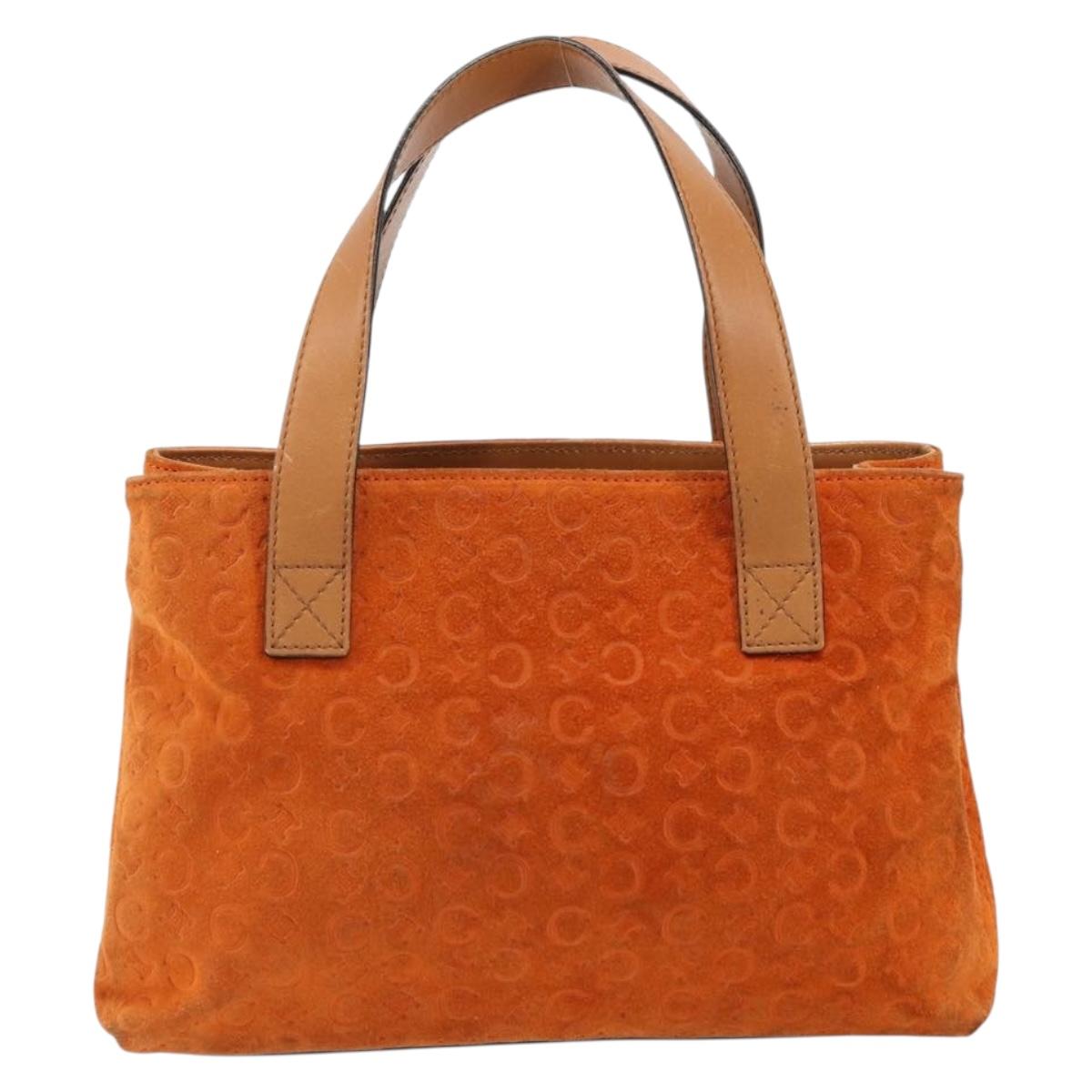 CELINE C Macadam Canvas Hand Bag Suede Orange Gold Auth ep14550