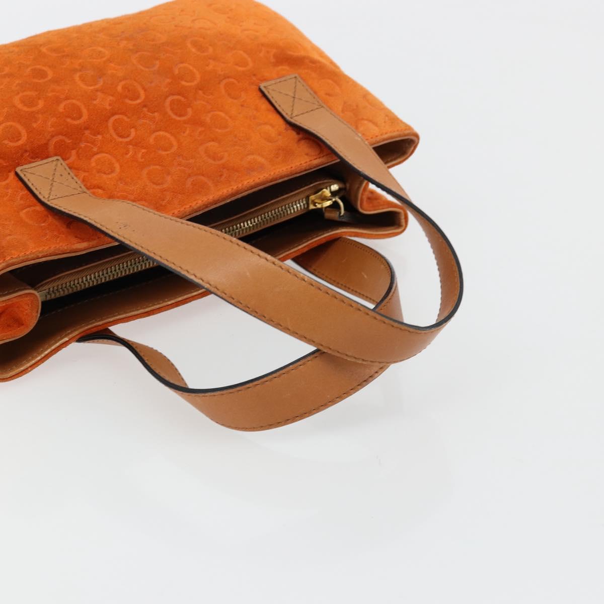 CELINE C Macadam Canvas Hand Bag Suede Orange Gold Auth ep14550