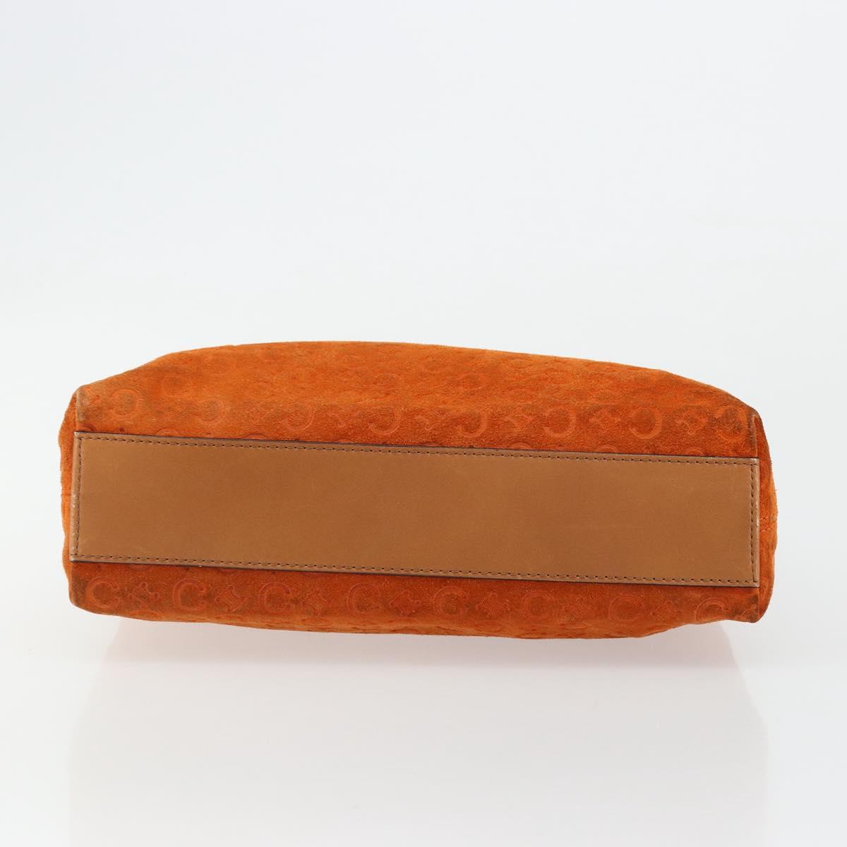 CELINE C Macadam Canvas Hand Bag Suede Orange Gold Auth ep14550