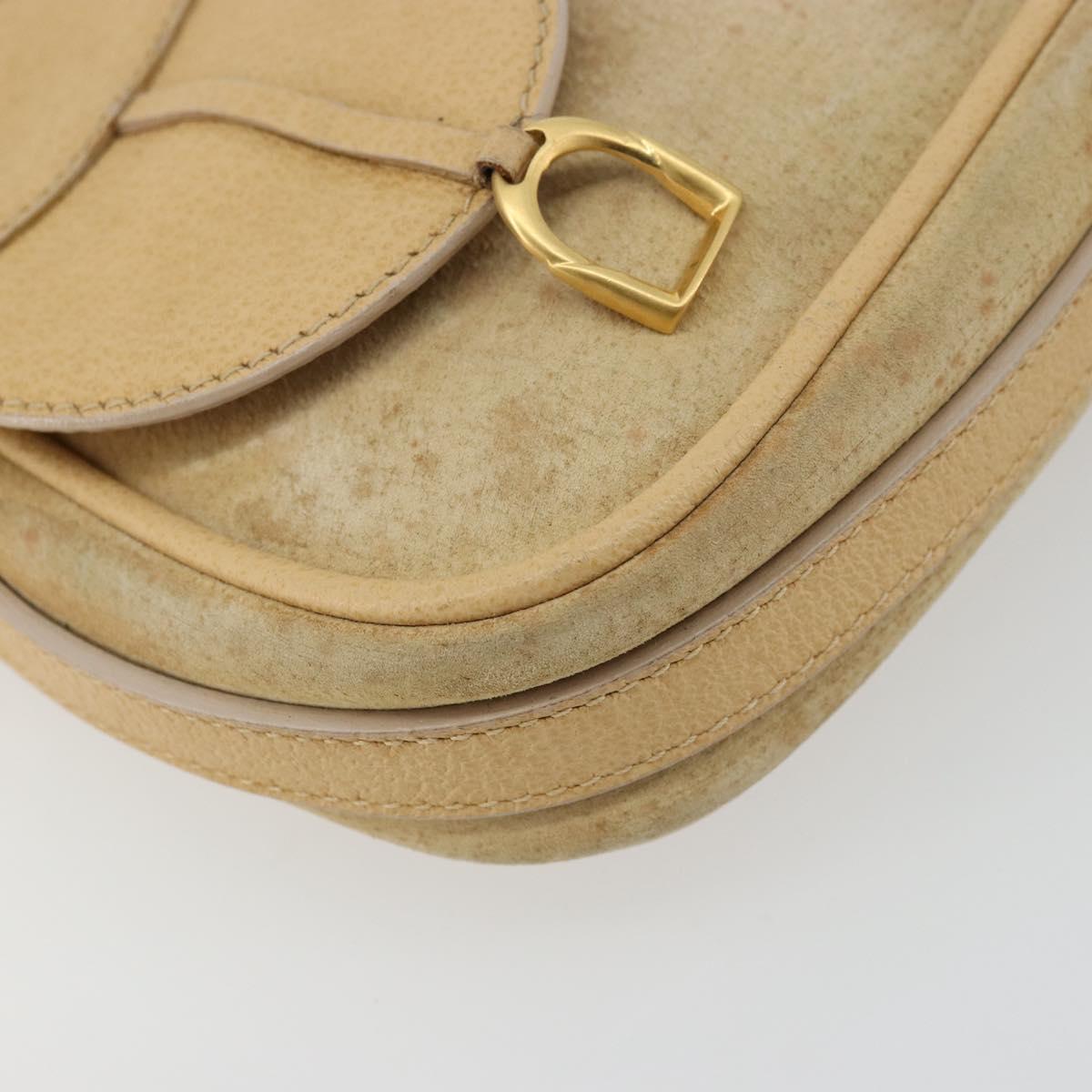 GUCCI Saddle Shoulder Bag Suede Beige Gold Auth ep14557