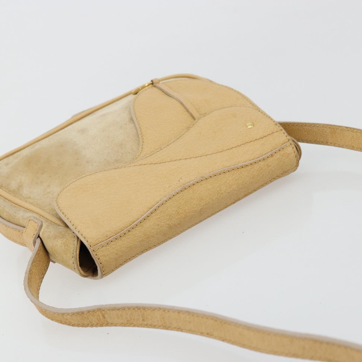 GUCCI Saddle Shoulder Bag Suede Beige Gold Auth ep14557
