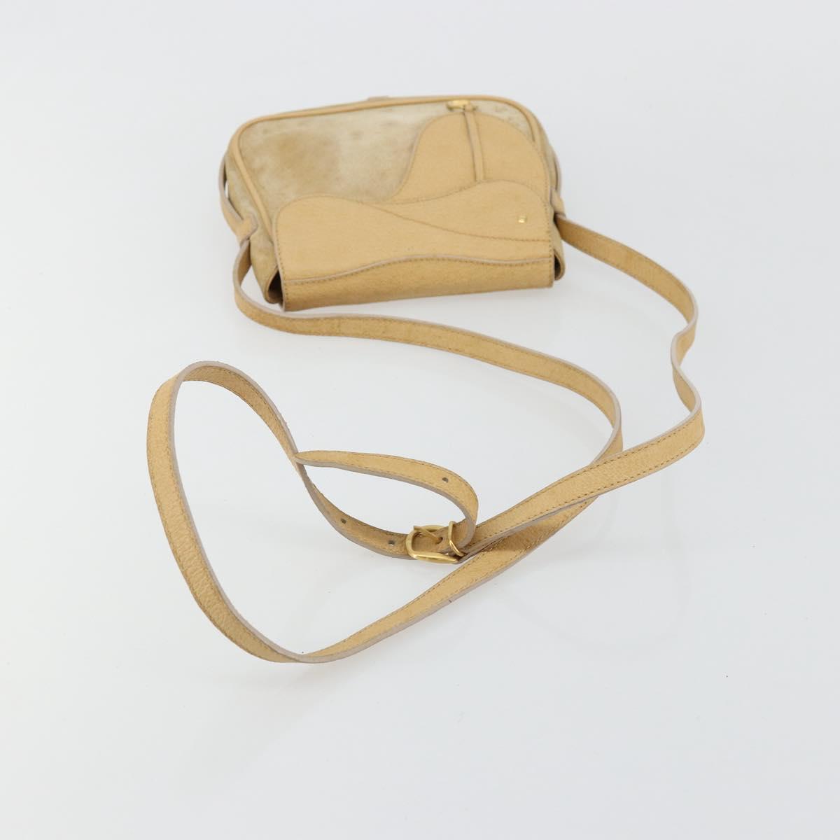 GUCCI Saddle Shoulder Bag Suede Beige Gold Auth ep14557