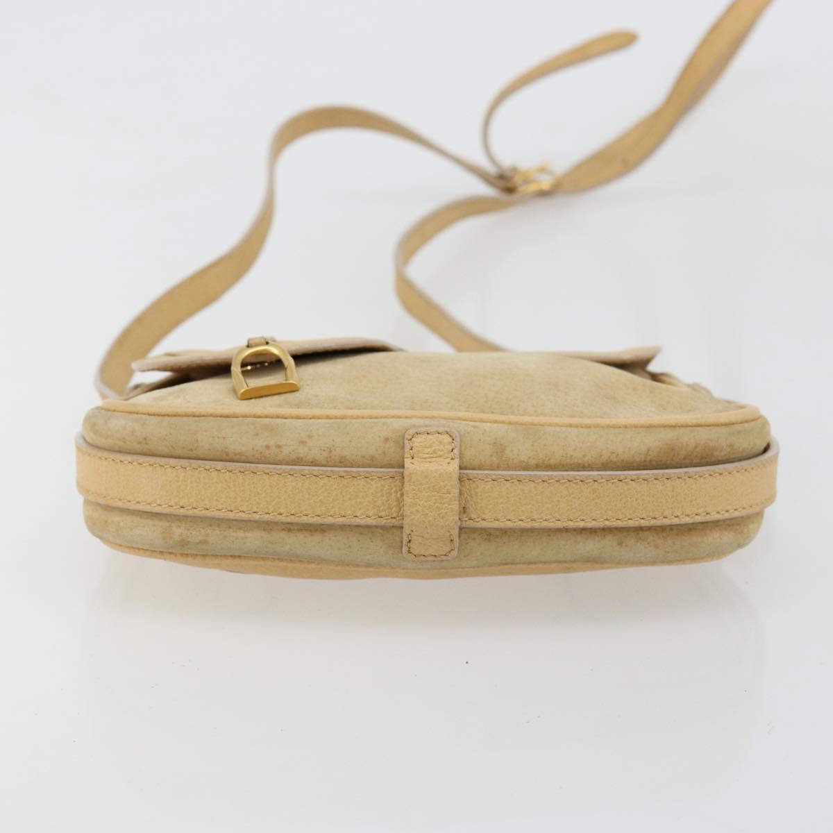 GUCCI Saddle Shoulder Bag Suede Beige Gold Auth ep14557