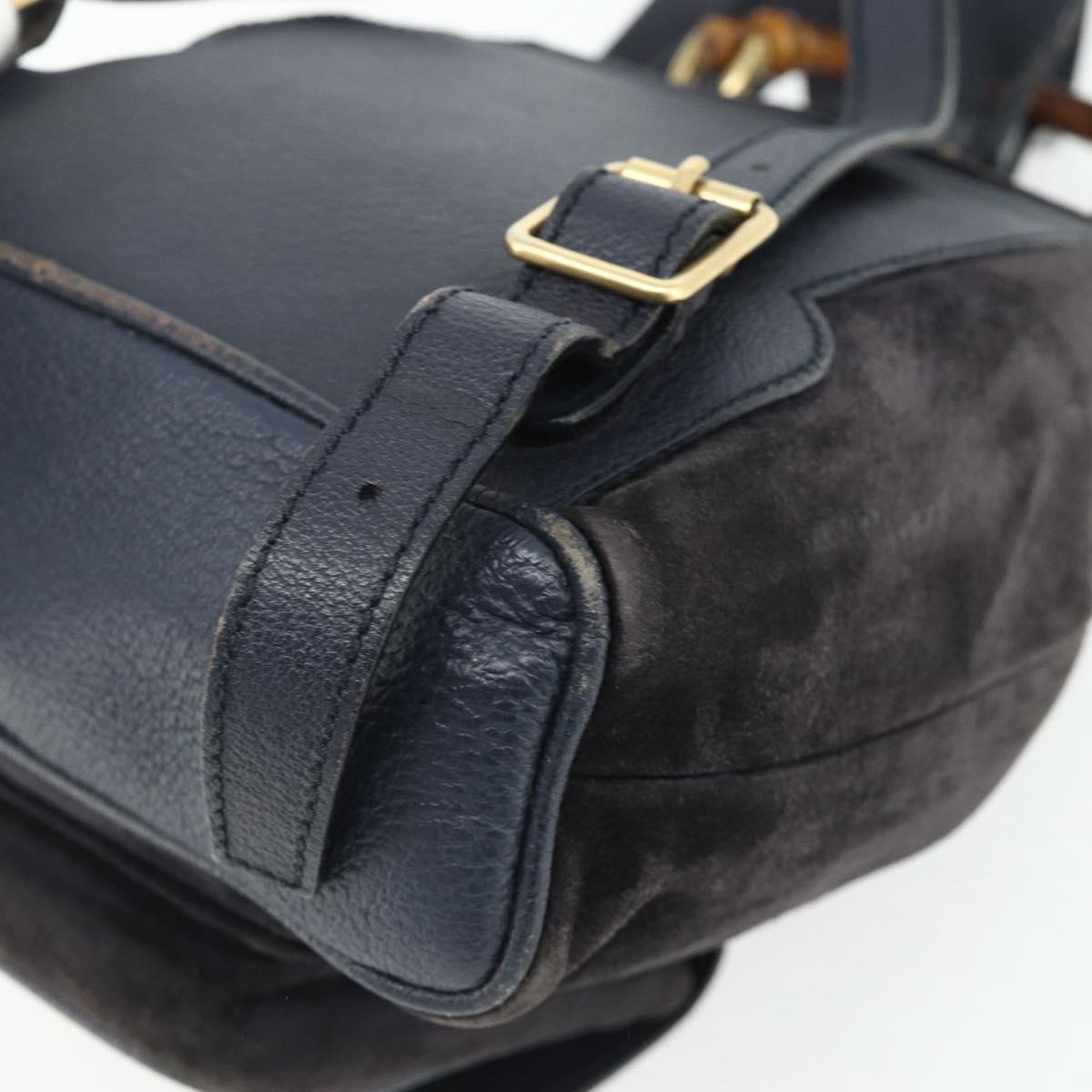 GUCCI Bamboo Backpack Suede Black Gold Auth ep14563