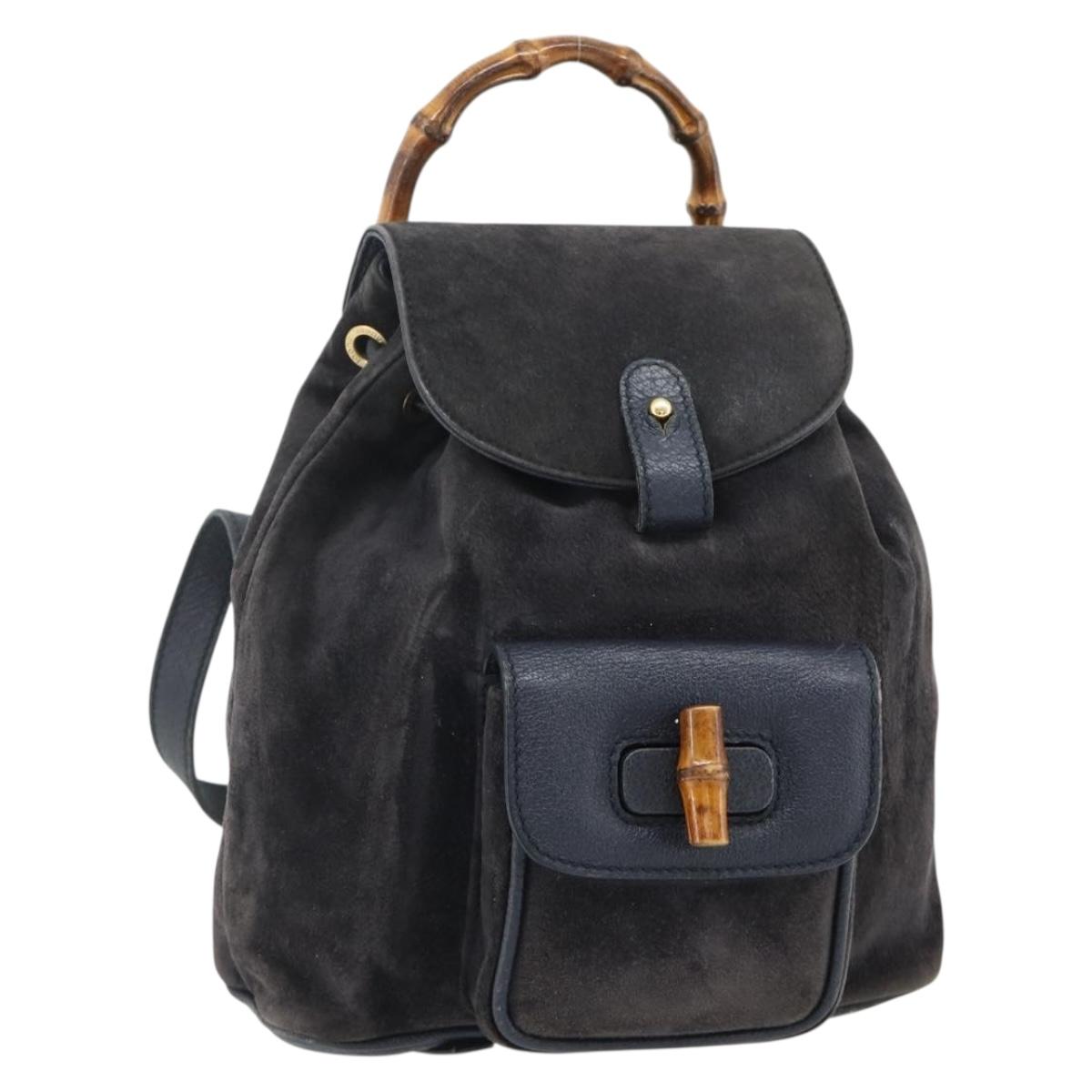 GUCCI Bamboo Backpack Suede Black Gold Auth ep14563