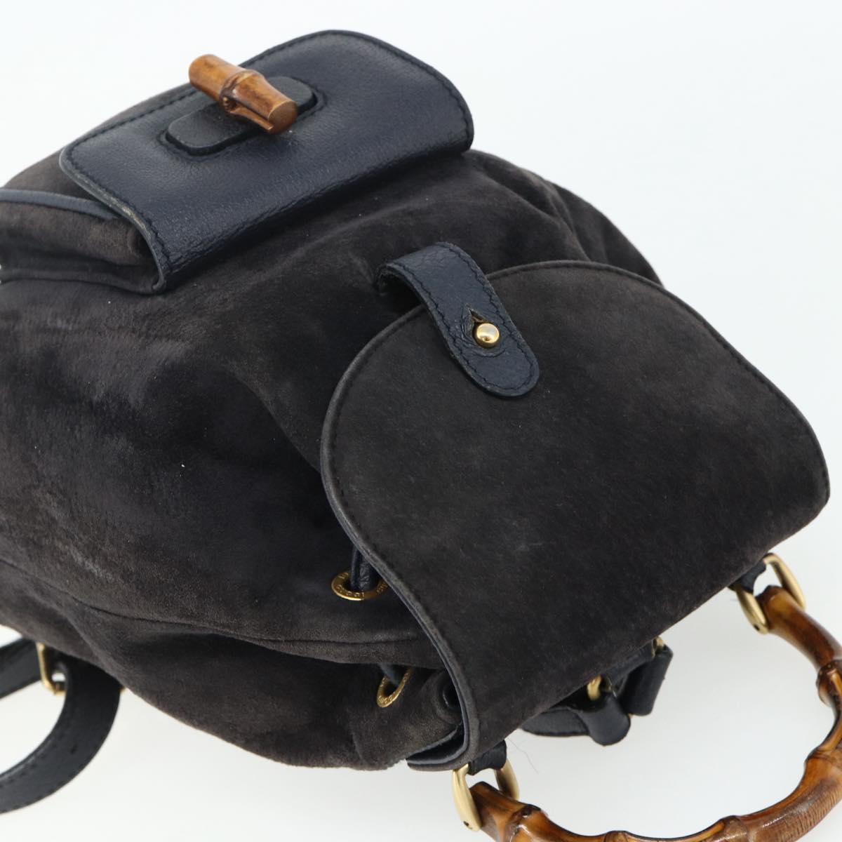 GUCCI Bamboo Backpack Suede Black Gold Auth ep14563