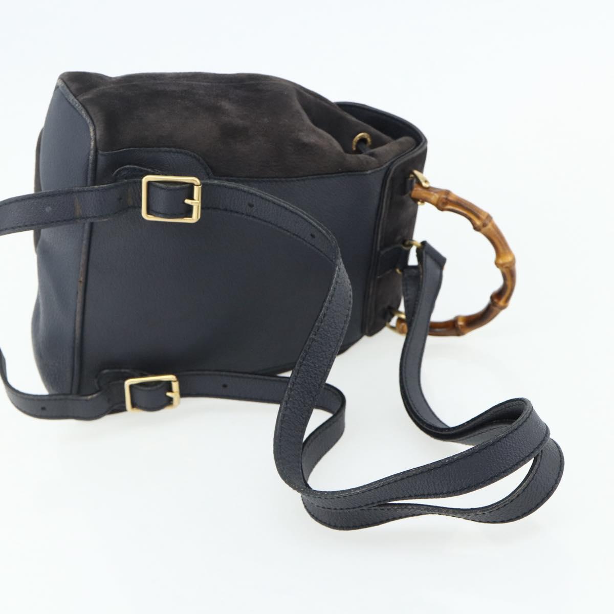 GUCCI Bamboo Backpack Suede Black Gold Auth ep14563