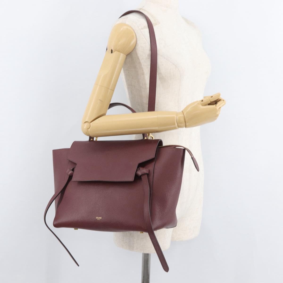 CELINE Belt bag Hand Bag Leather 2way Bordeaux Gold Auth ep14574V