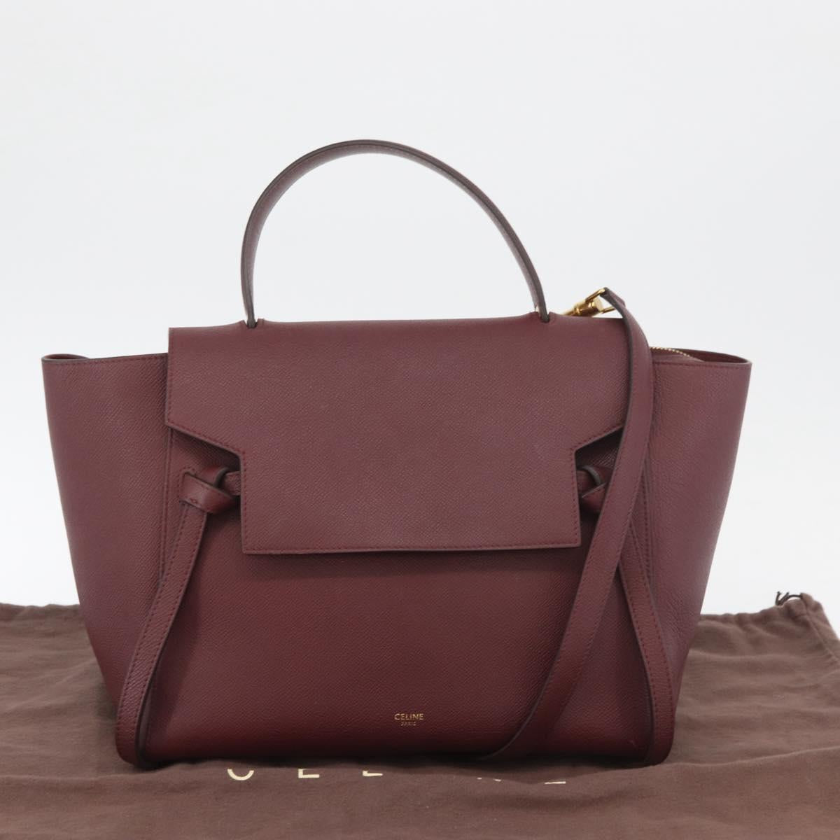 CELINE Belt bag Hand Bag Leather 2way Bordeaux Gold Auth ep14574V