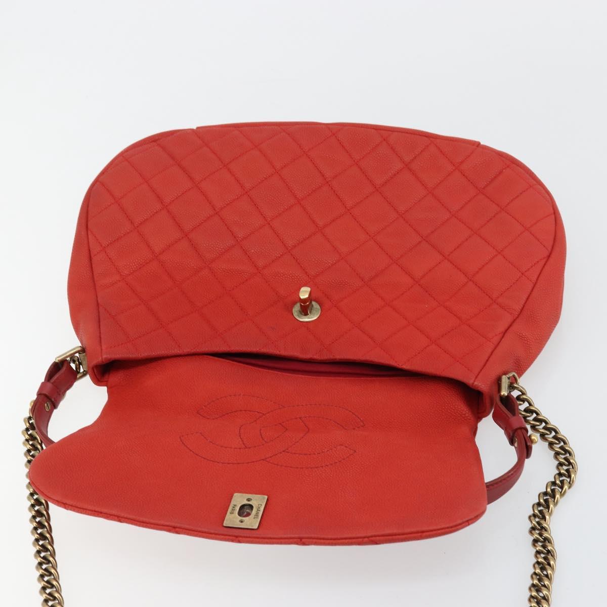 CHANEL Matelasse Chain Shoulder Bag Caviar Skin 2way Red Gold CC Auth ep14575V