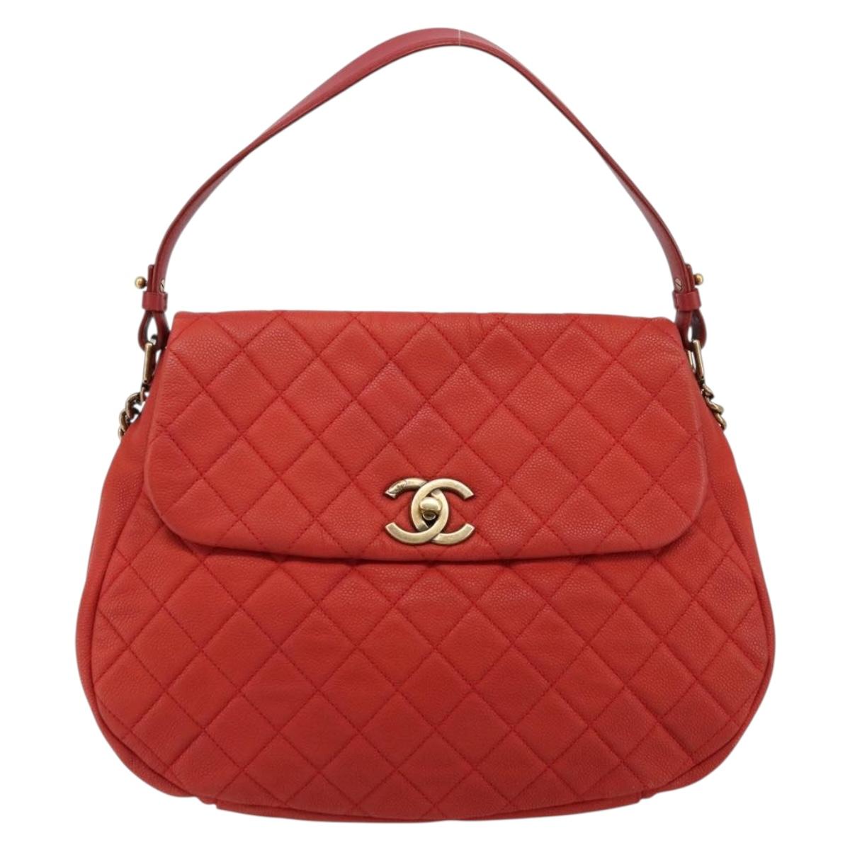 CHANEL Matelasse Chain Shoulder Bag Caviar Skin 2way Red Gold CC Auth ep14575V