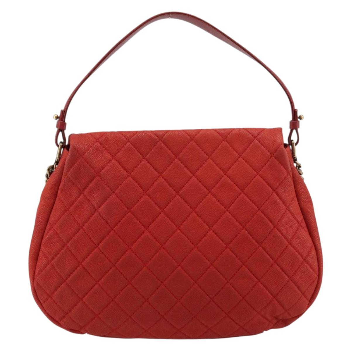 CHANEL Matelasse Chain Shoulder Bag Caviar Skin 2way Red Gold CC Auth ep14575V