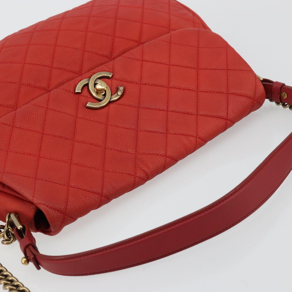 CHANEL Matelasse Chain Shoulder Bag Caviar Skin 2way Red Gold CC Auth ep14575V