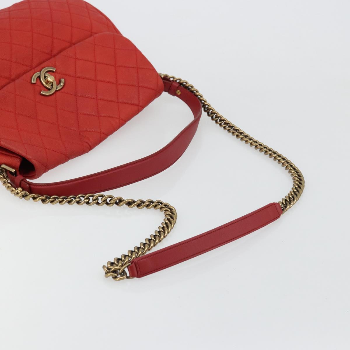 CHANEL Matelasse Chain Shoulder Bag Caviar Skin 2way Red Gold CC Auth ep14575V