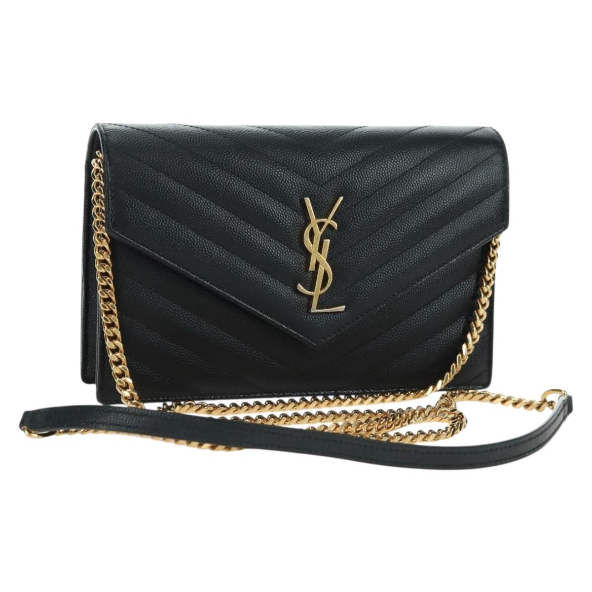 SAINT LAURENT Cassandra Envelope Chain Wallet Leather Black Auth ep14597V