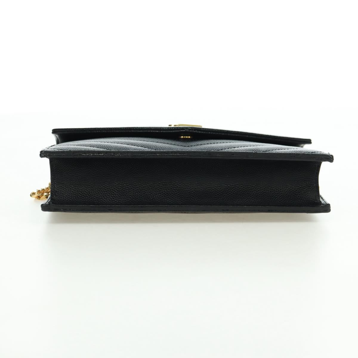 SAINT LAURENT Cassandra Envelope Chain Wallet Leather Black Auth ep14597V