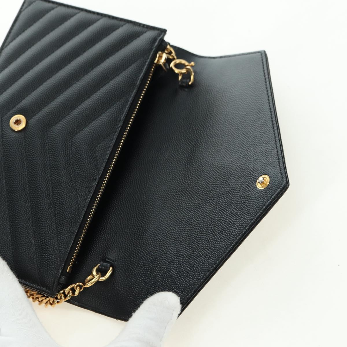 SAINT LAURENT Cassandra Envelope Chain Wallet Leather Black Auth ep14597V