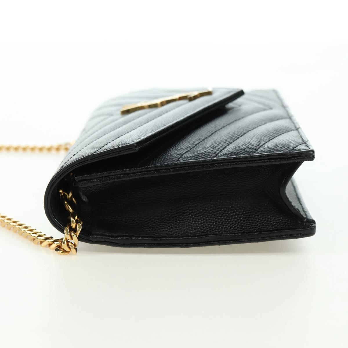SAINT LAURENT Cassandra Envelope Chain Wallet Leather Black Auth ep14597V