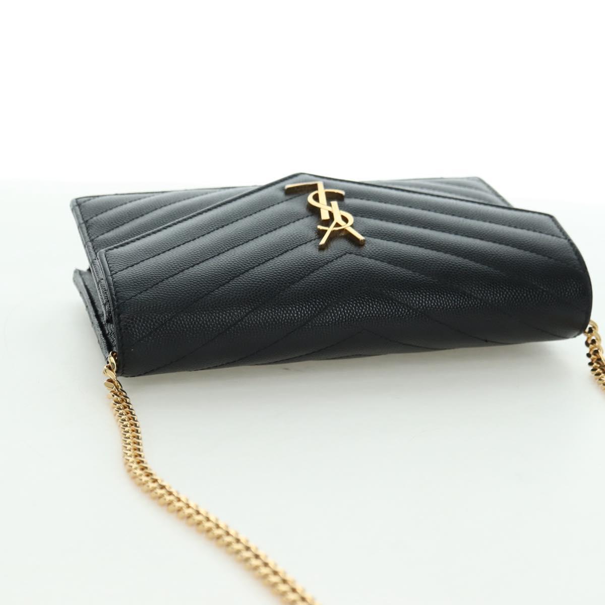 SAINT LAURENT Cassandra Envelope Chain Wallet Leather Black Auth ep14597V