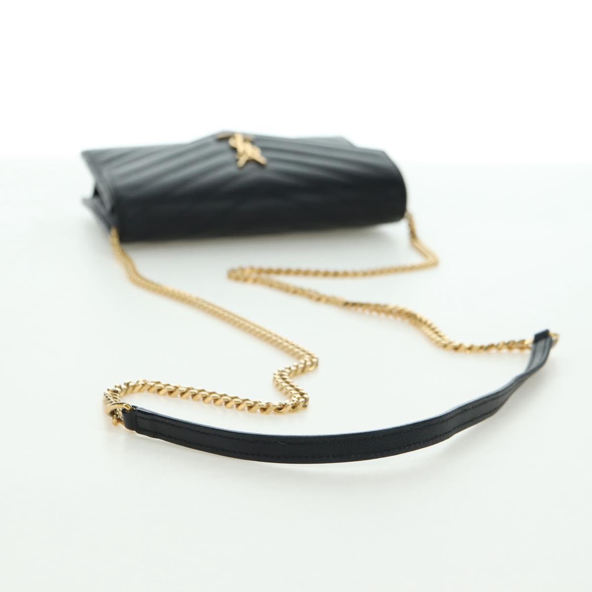 SAINT LAURENT Cassandra Envelope Chain Wallet Leather Black Auth ep14597V