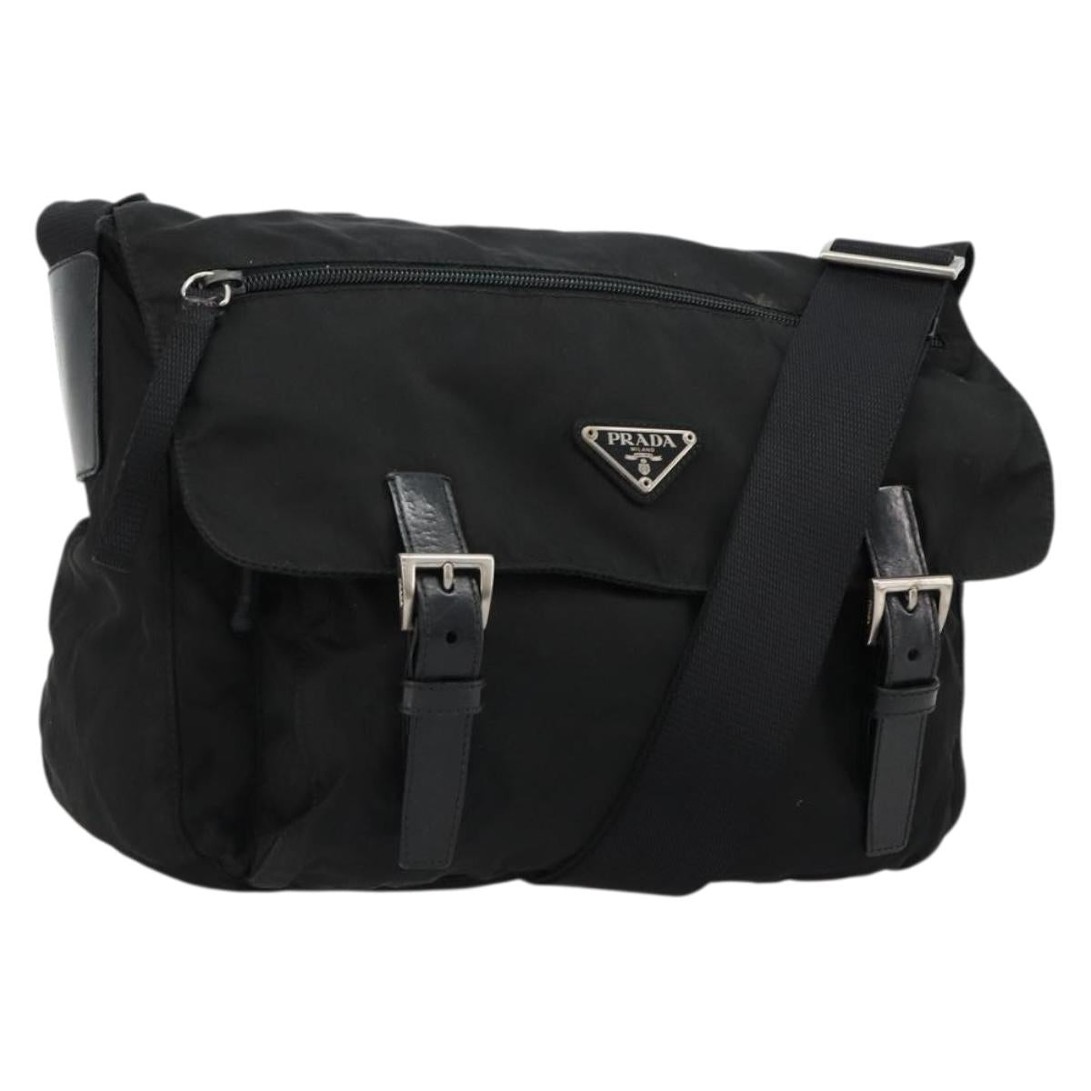 PRADA Shoulder Bag Nylon Black Silver Auth ep14604