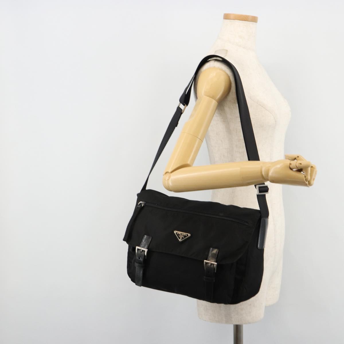 PRADA Shoulder Bag Nylon Black Silver Auth ep14604