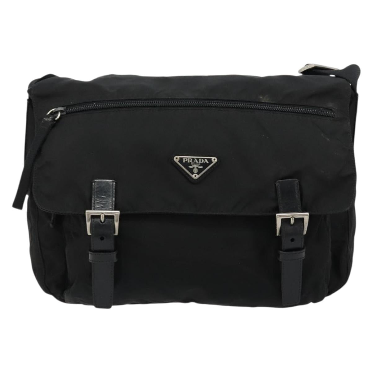 PRADA Shoulder Bag Nylon Black Silver Auth ep14604