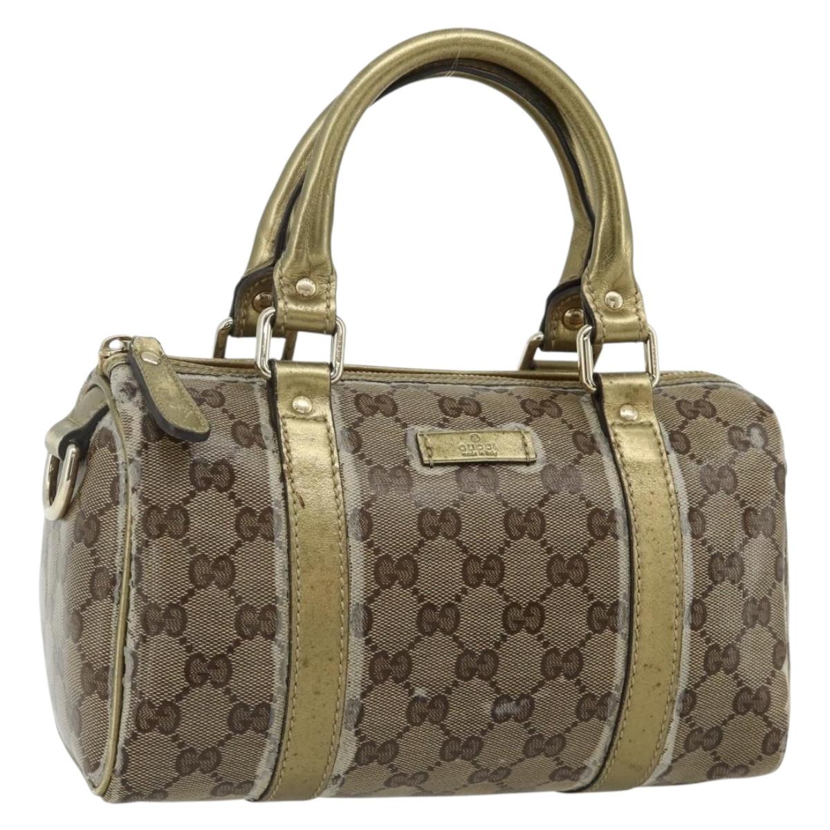 GUCCI GG Crystal Mini Boston Bag Coated Canvas Beige Gold 193604 Auth ep14605