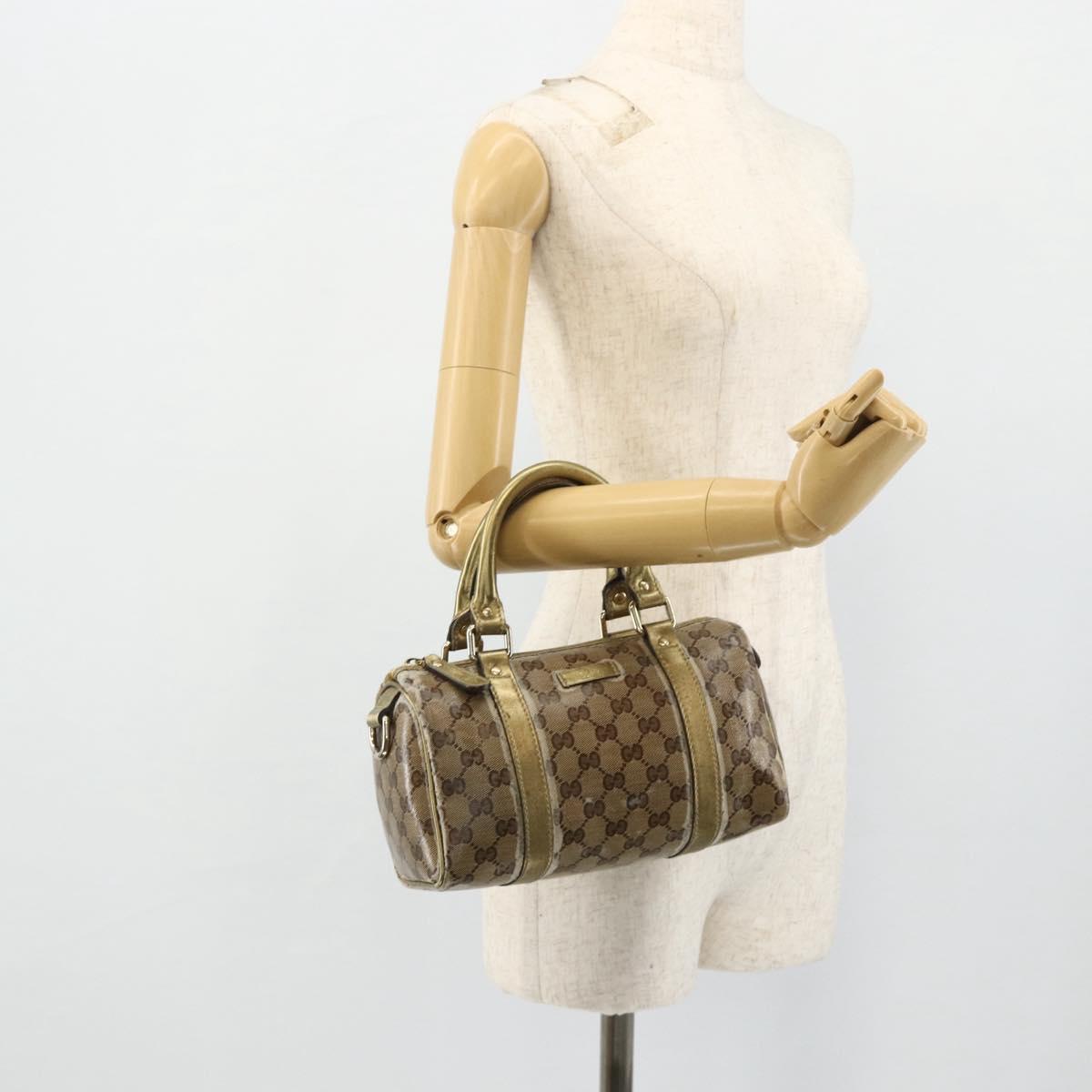 GUCCI GG Crystal Mini Boston Bag Coated Canvas Beige Gold 193604 Auth ep14605