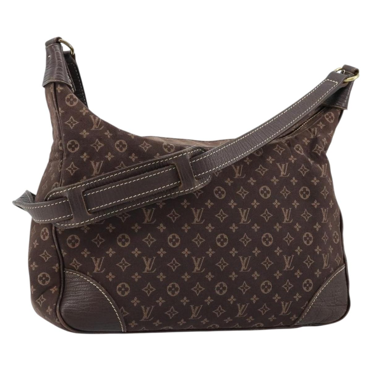 LOUIS VUITTON Monogram Mini Lin Boulogne Bag Brown Ebene M95225 LV Auth ep14608A