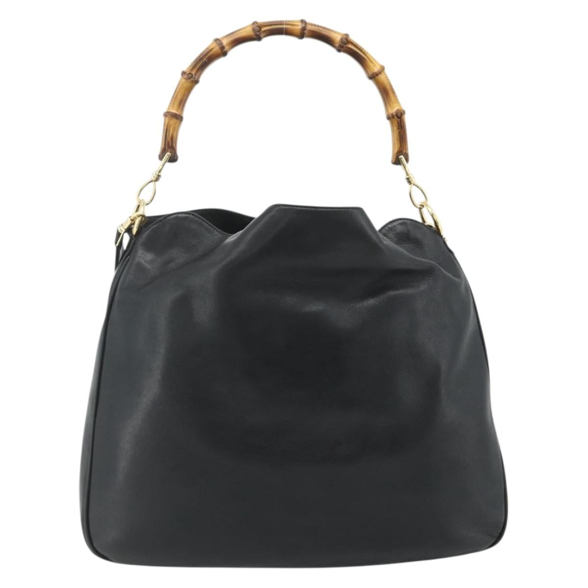 GUCCI Bamboo Hand Bag Nylon 2way Black Gold 001 2058 1577 Auth ep14609