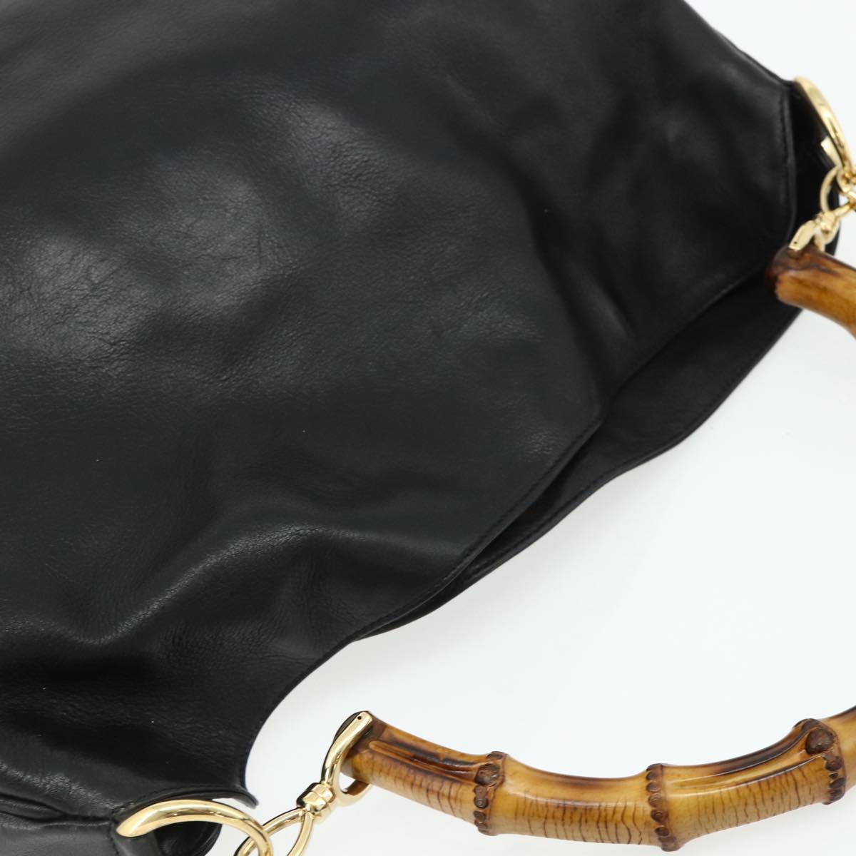 GUCCI Bamboo Hand Bag Nylon 2way Black Gold 001 2058 1577 Auth ep14609