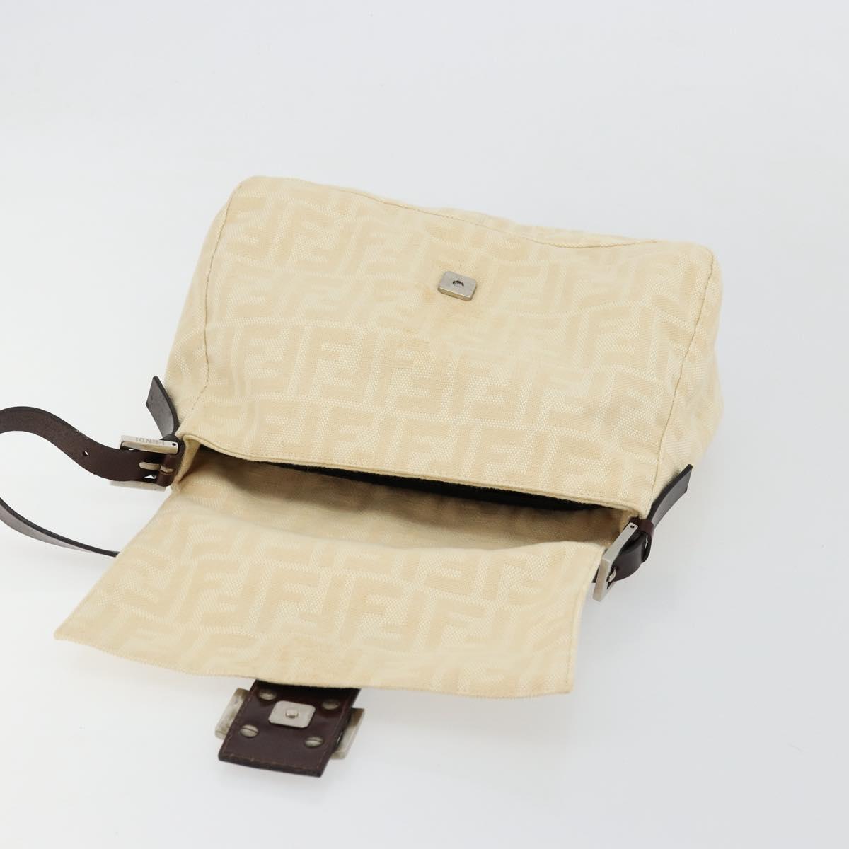 FENDI Zucca Canvas Mamma Baguette Shoulder Bag Beige Silver Auth ep14613A