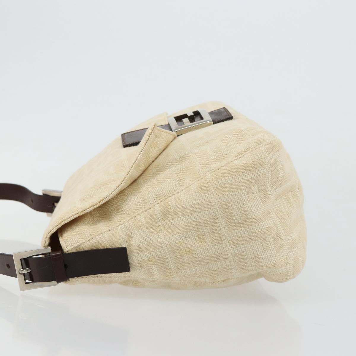FENDI Zucca Canvas Mamma Baguette Shoulder Bag Beige Silver Auth ep14613A